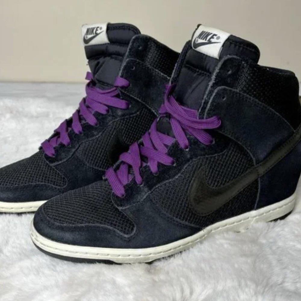 Nike Sky Hi Dunks Wedge Sneakers - Black w/ Purple 8.5